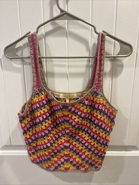 Handcrafted Crochet Tank Top — Multicolor (Purple, Pink, Yellow)
